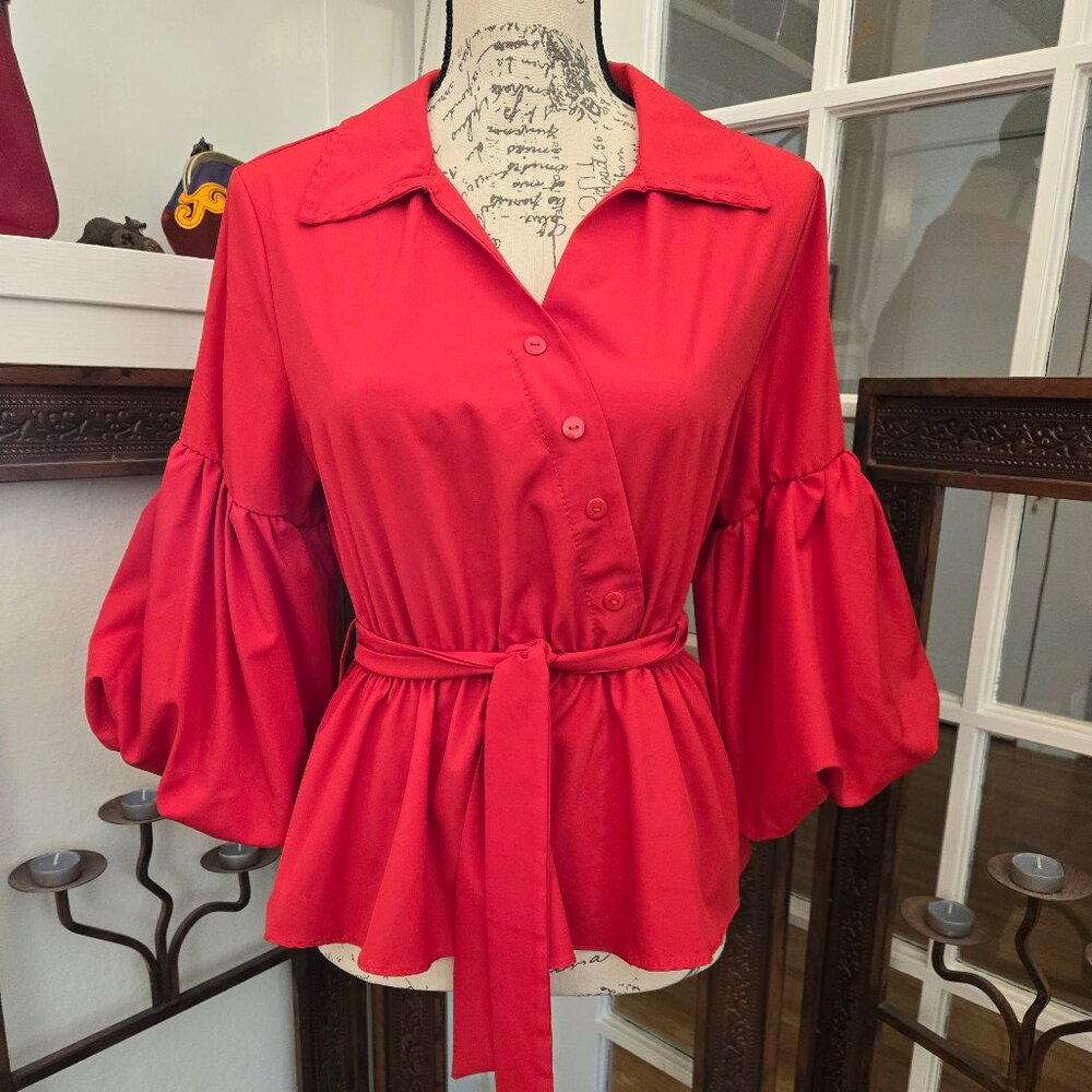 Cherry Red Pirate Wench or Ren Faire Blouse, Sz M